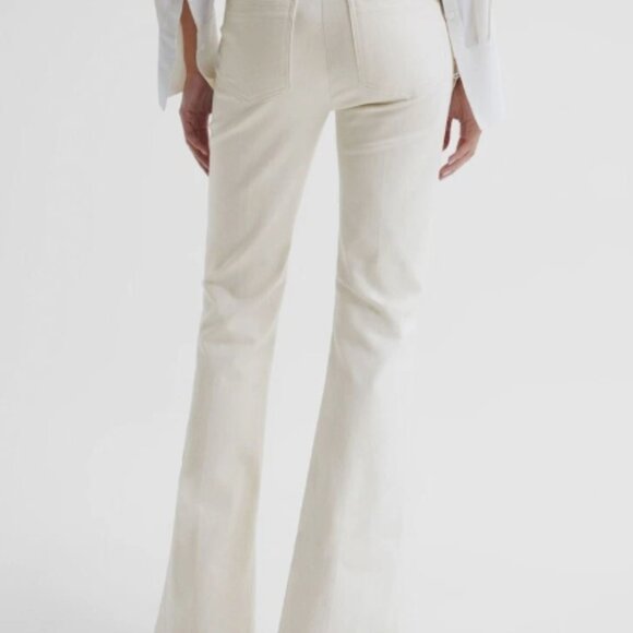 REISS Florence High Rise Flared Trousers/Jeans in Cream - Picture 2 of 4